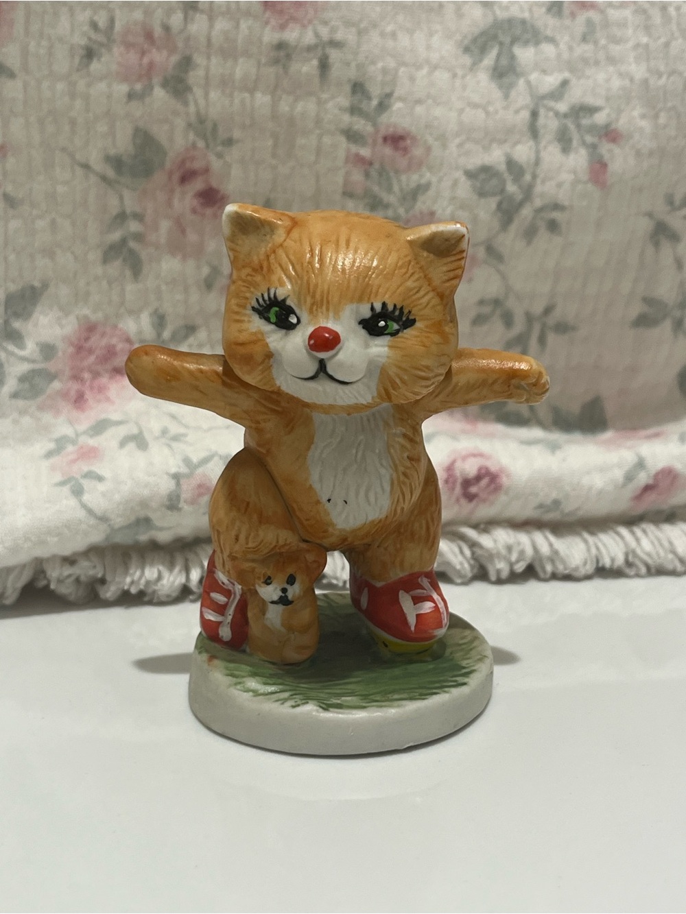 Orange Cat Figurine with Red Shoes